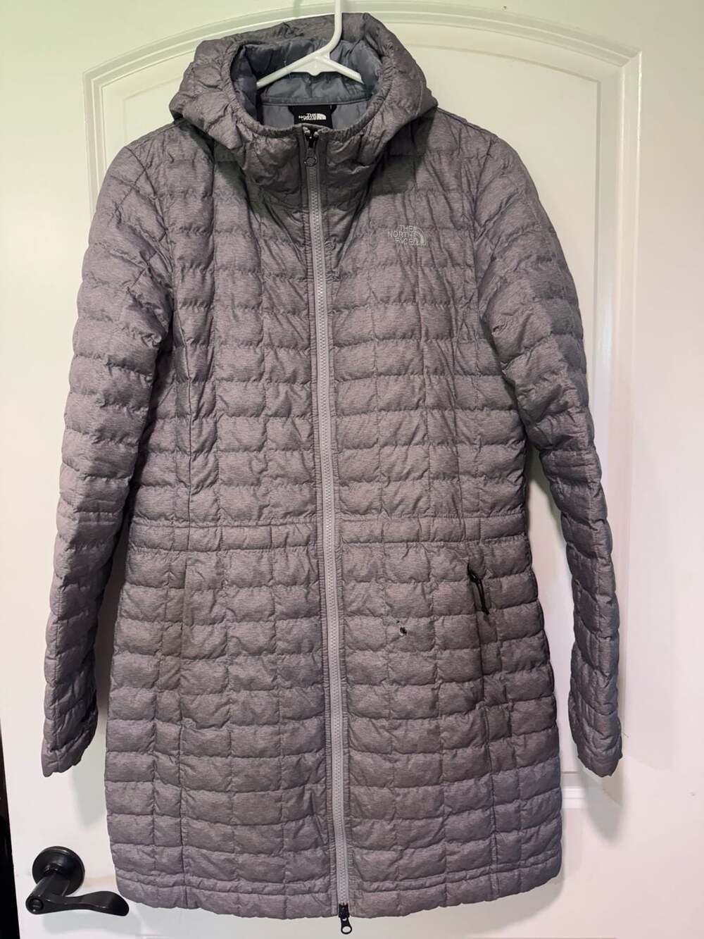The North Face ThermoBall Eco Long Hooded Puffer Coat Gray Women’s M